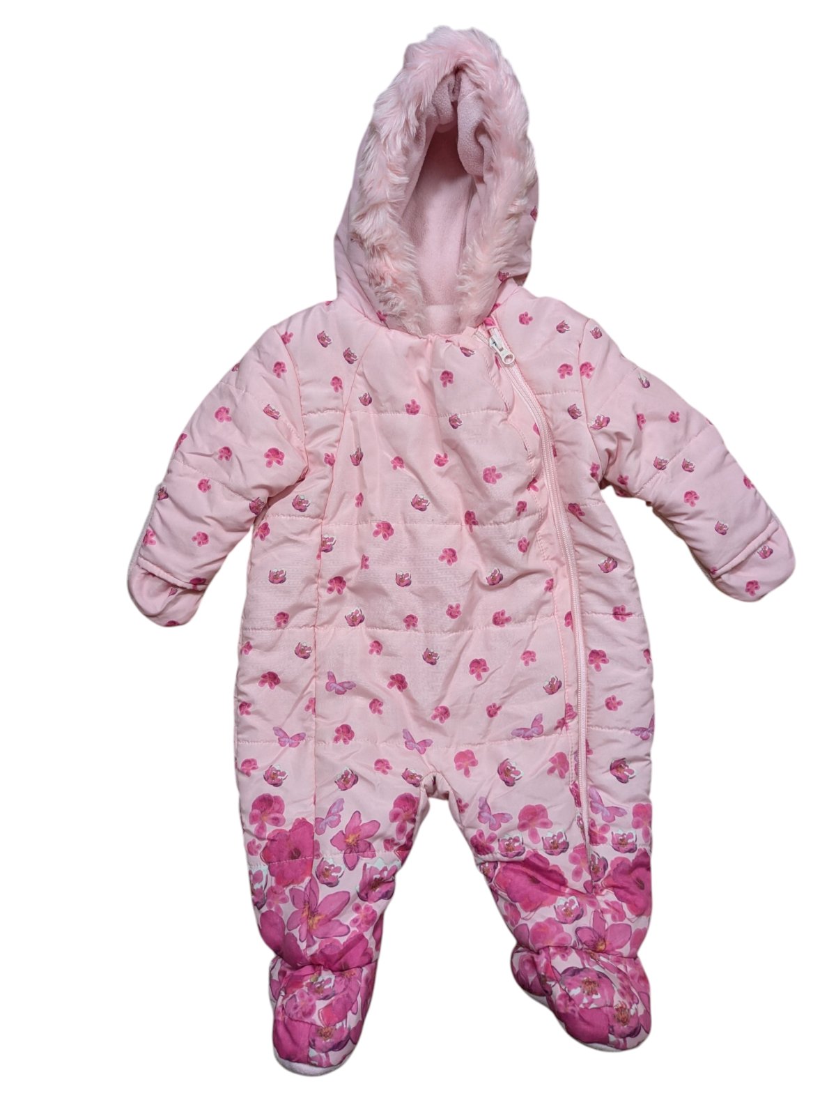 Světle růžové zimní dupačky s kytičkami pro holky secondhand Nutmeg