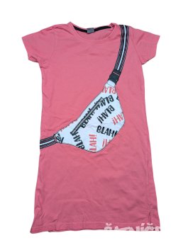 Růžové šaty s potiskem a krátkým rukávem secondhand