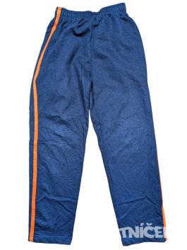 Tmavě modré tepláky s oranžovým pruhem pro kluky secondhand